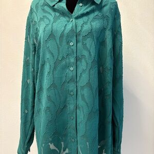 Soft Surroundings Teal Button-Down Shirt